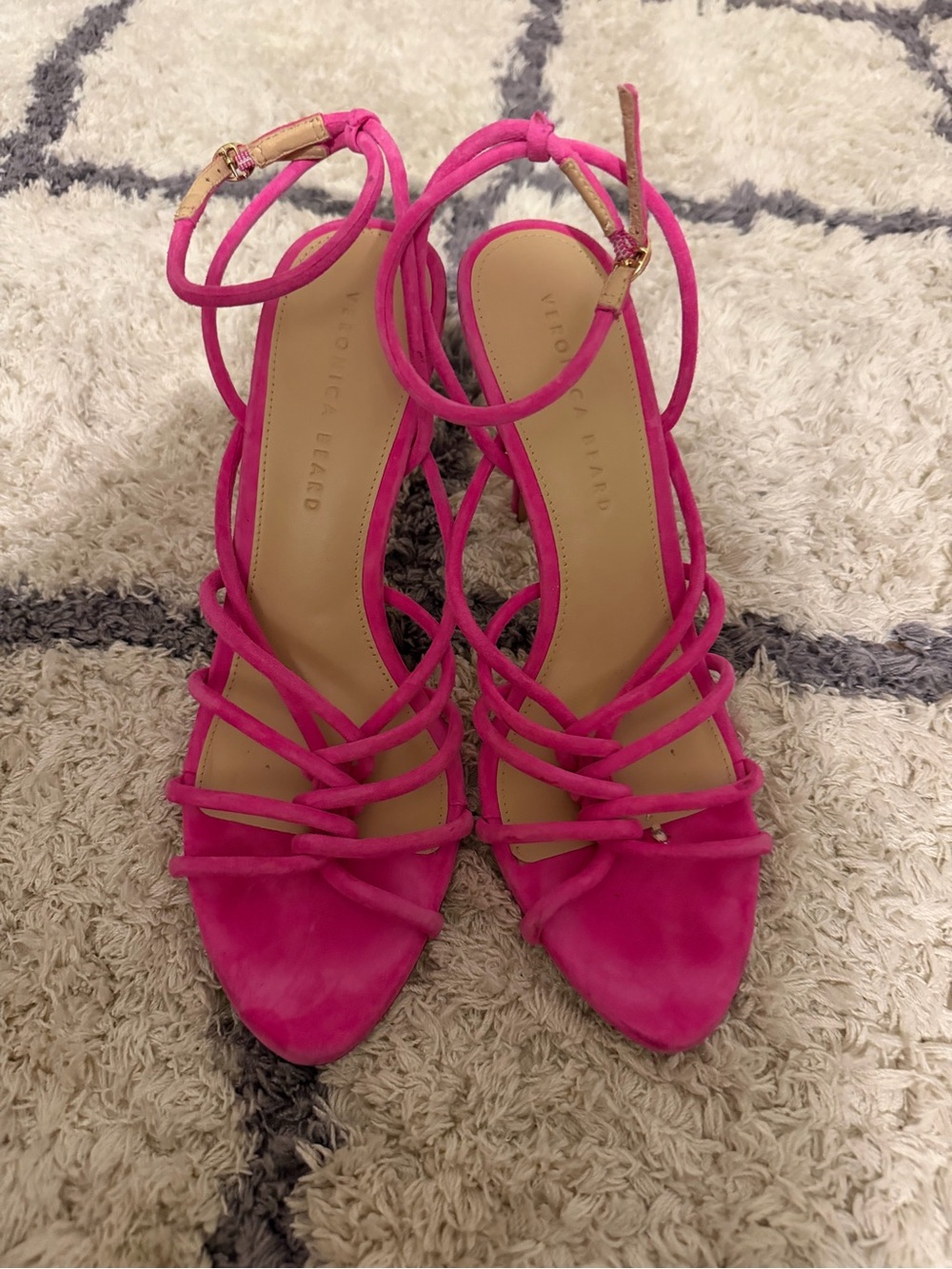 Veronica Beard Hot Pink Strappy Suede Heels